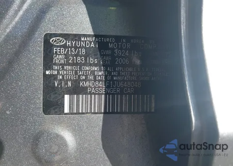 2018 Hyundai Elantra Limited z USA, uszkodzony, nr VIN KMHD84LF1JU648048